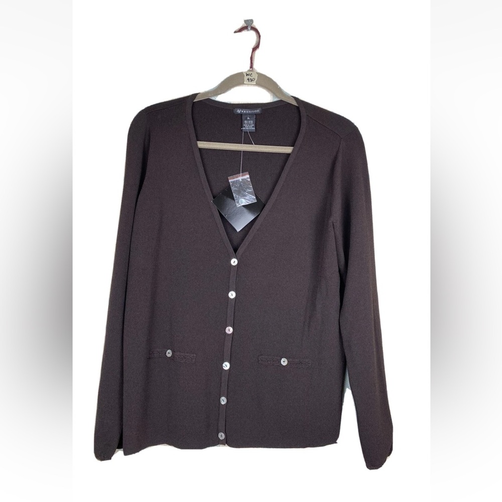 New 89th & Madison Cardigan Sweater Women XL Brown W/Buttons